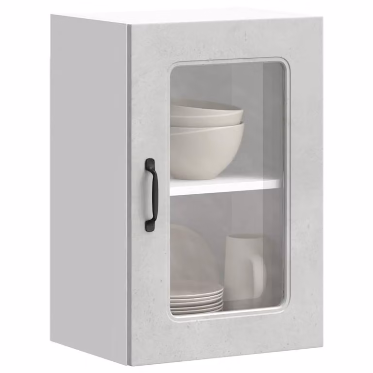 Pensile da cucina moderno vidaXL Kalmar con ante in vetro, Grigio Cemento, L: 60 cm, H: 31 cm, P: 40 cm