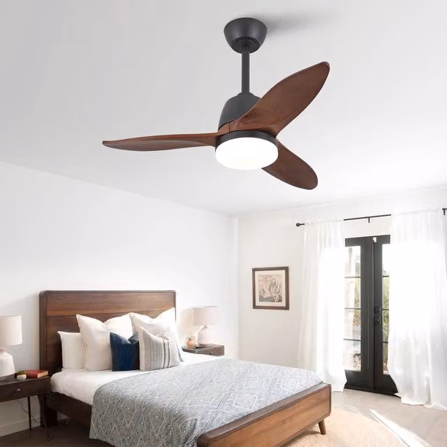 Ventilatore a soffitto ¨C Minimal ¨C 36 pollici, nero, pale in legno massello, dimmerabile 3 tonalit¨¤, motore DC reversibile, telecomando, funzione di memoria
