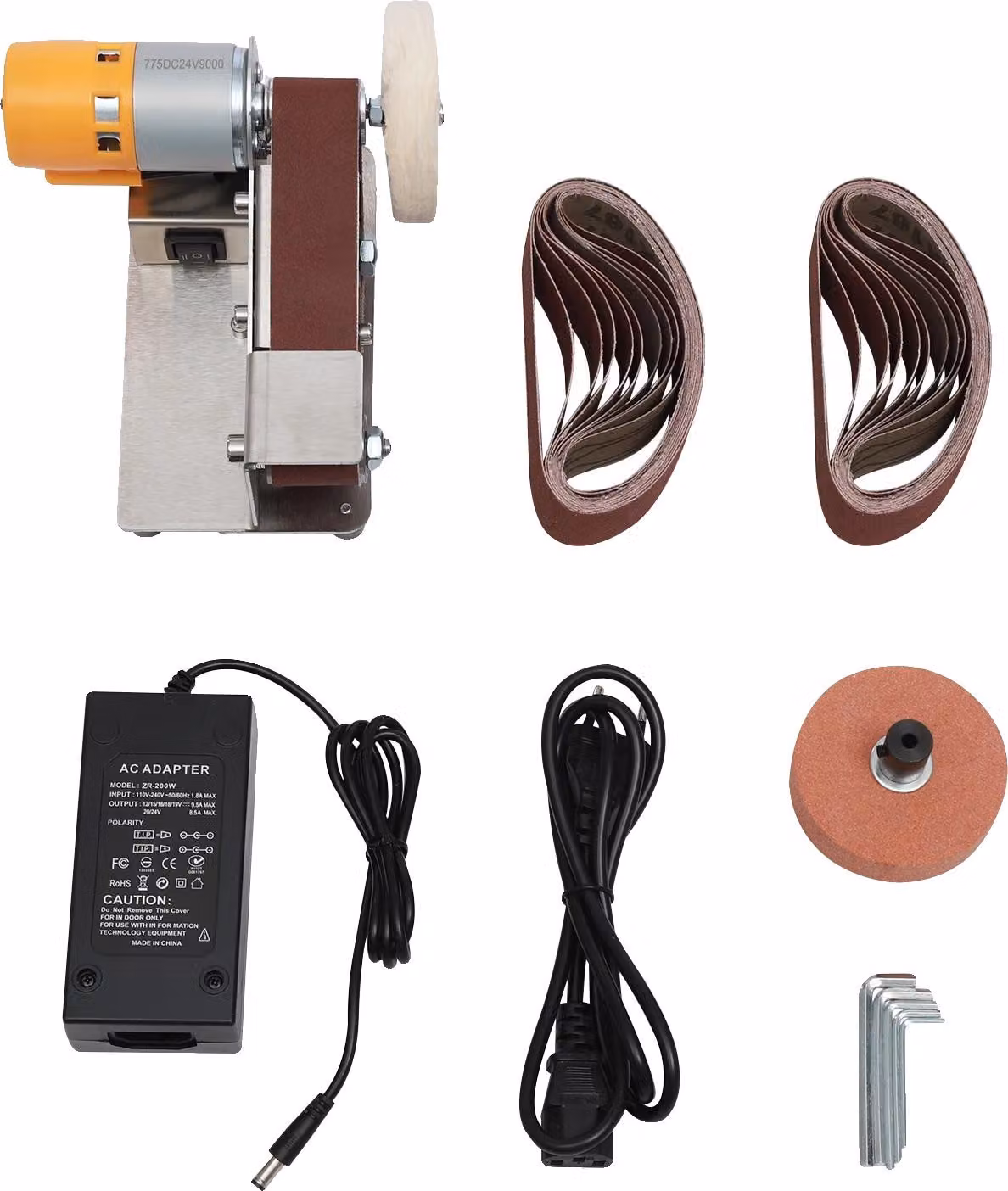 Mini levigatrice a nastro, velocità regolabile, design compatto, spina UE