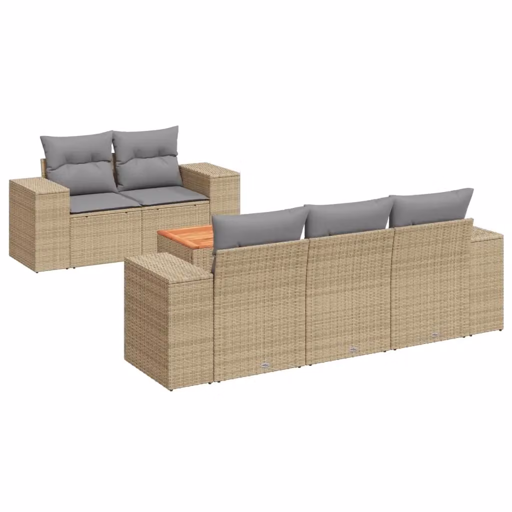 vidaXL Set Divano da Giardino a L in Polyrattan con Cuscini Beige e Tavolino da Esterno 6 pz – 2