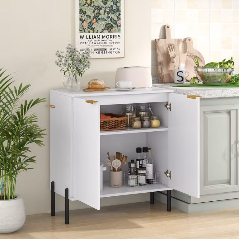 Mobile credenza moderna Costway bianca con ripiani interni e ante a battente per soggiorno
