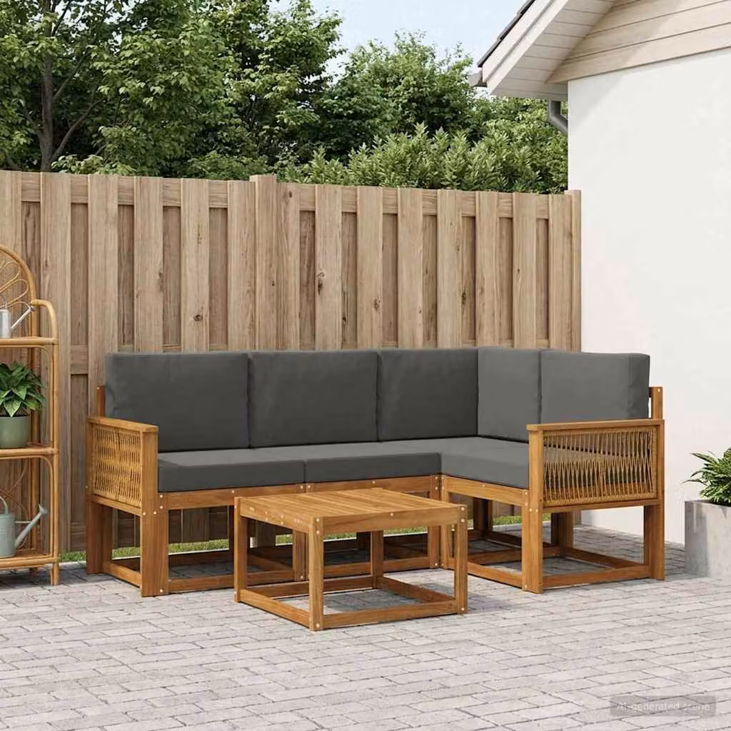 Set di divani da esterno vidaXL a forma di L con tavolo da caffè, in legno di acacia e tessuto beige e antracite
