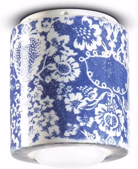 Plafoniera Ferroluce Ming in Ceramica Blu Stile Art Déco con 1 Luce E27