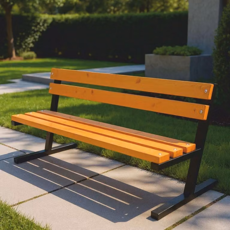 Panca da esterno "Casa Padrino" modello Parkbank, con schienale, in colori naturali/nero, lunghezza 200 cm. Ideale per giardino, terrazzo o spazio esterno