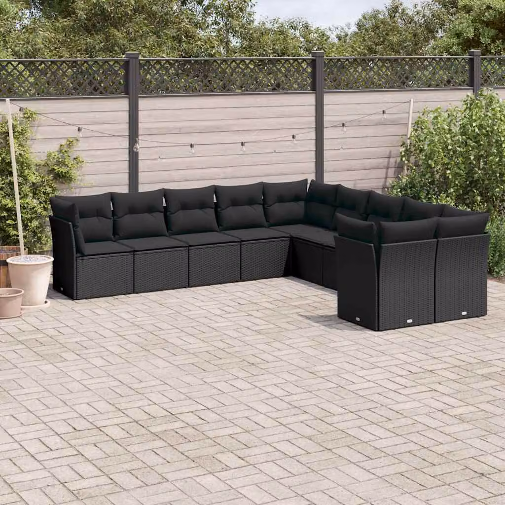 Set di divani da giardino vidaXL in polyrattan nero con cuscini inclusi – 1