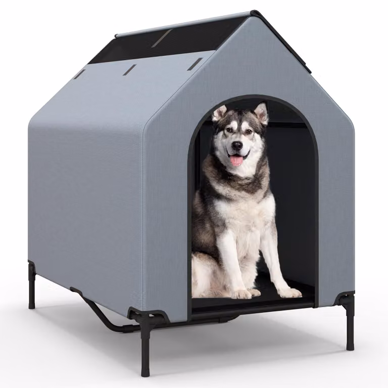 Rifugio per cani da esterno 2 in 1, con cuccia rialzata e copertura rimovibile