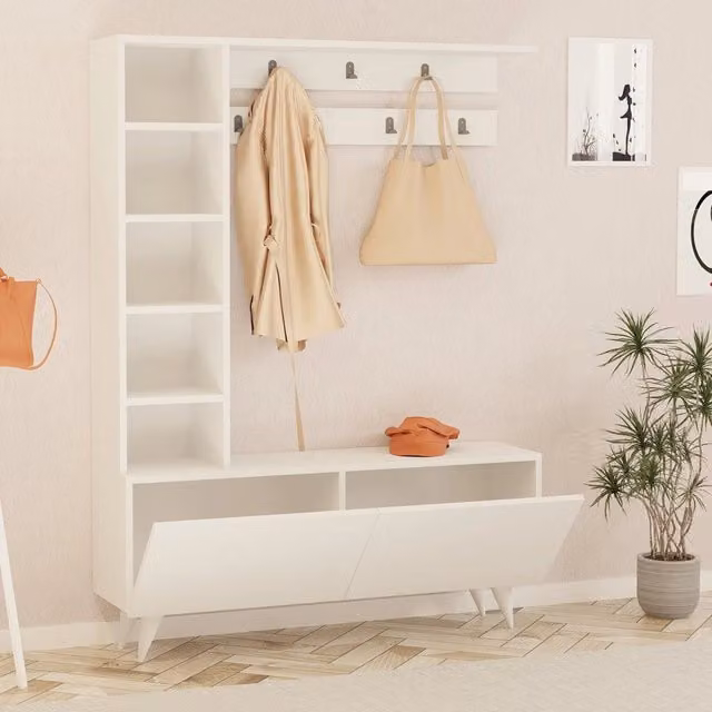 Gordona, Mobile da Ingresso Appendiabiti, 120x32x162h cm Bianco