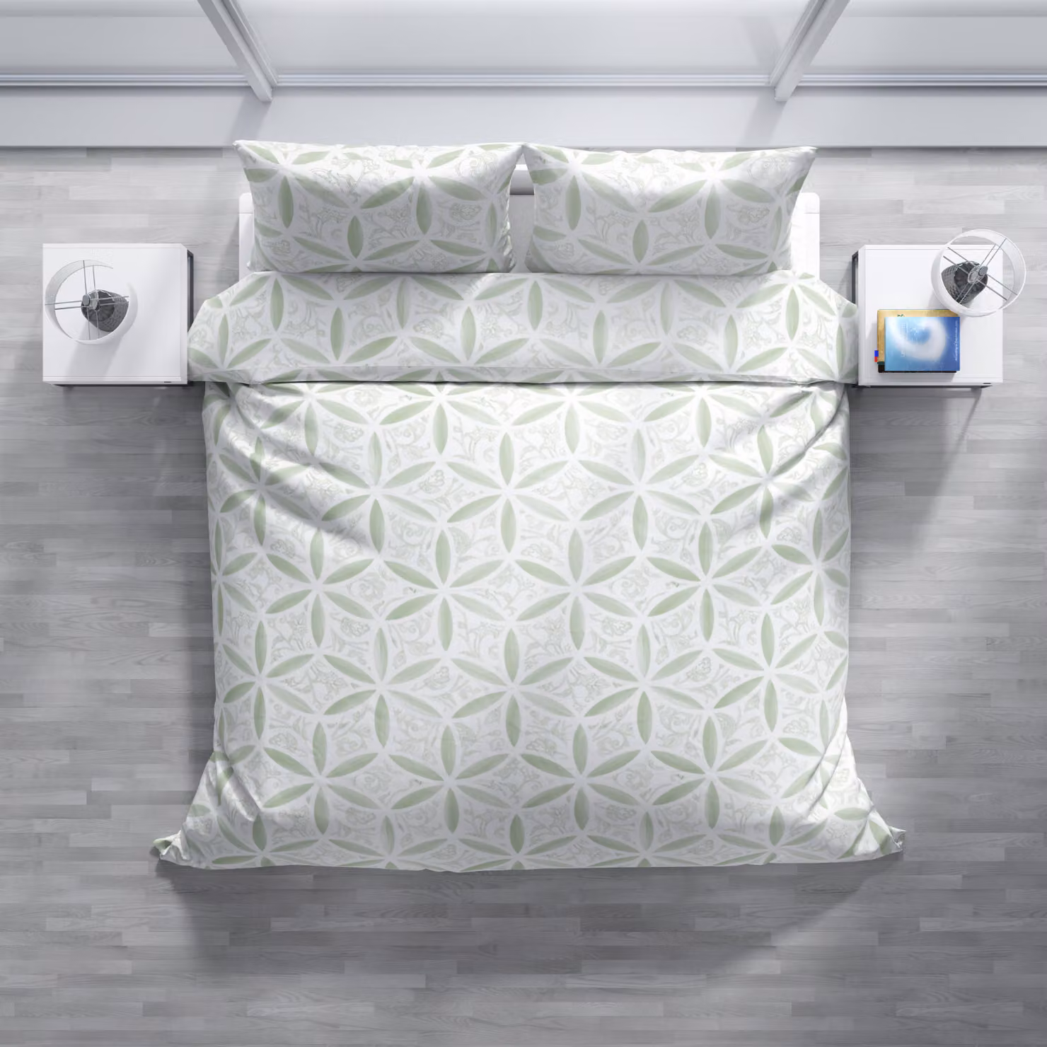 Completo copripiumino e federe DaunenStep Joy in cotone Mako Satin bianco con fantasia floreale naturale e chiusura a zip – 2