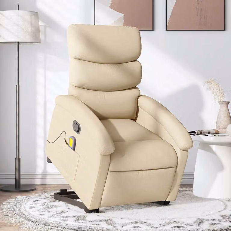 vidaXL Poltrona Alzapersona Massaggiante Reclinabile Beige in Tessuto