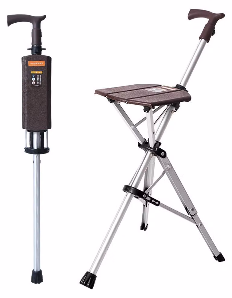 Bastone con sedile 2-in-1 – Sedia a bastone pieghevole – Apertura con un solo pulsante – Ausilio per la mobilità portatile – Per anziani – Colore 01