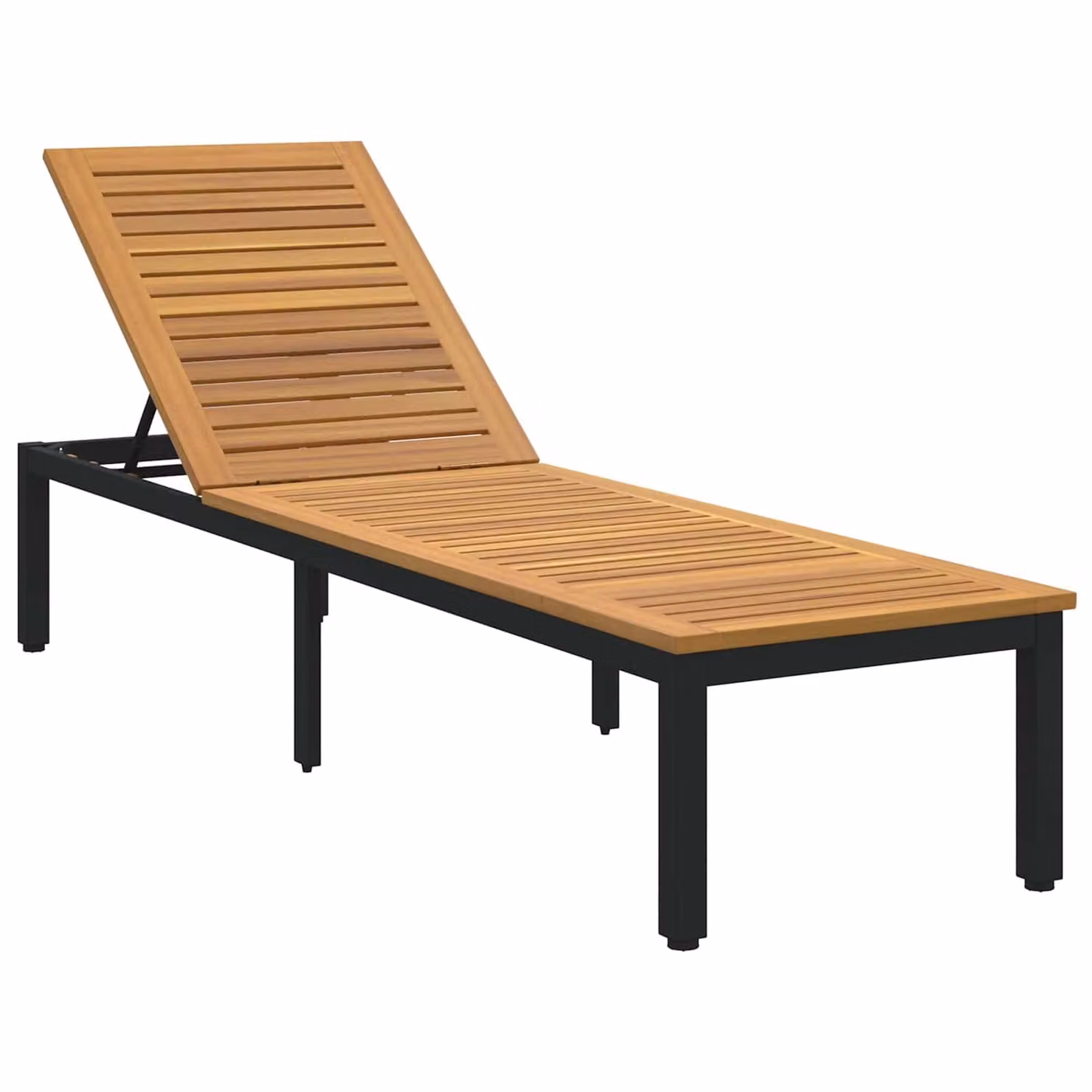 vidaXL Lettino prendisole moderno in legno di acacia con poggiatesta regolabile, Nero e Marrone, L: 200 cm, P: 55 cm, H: 35 cm