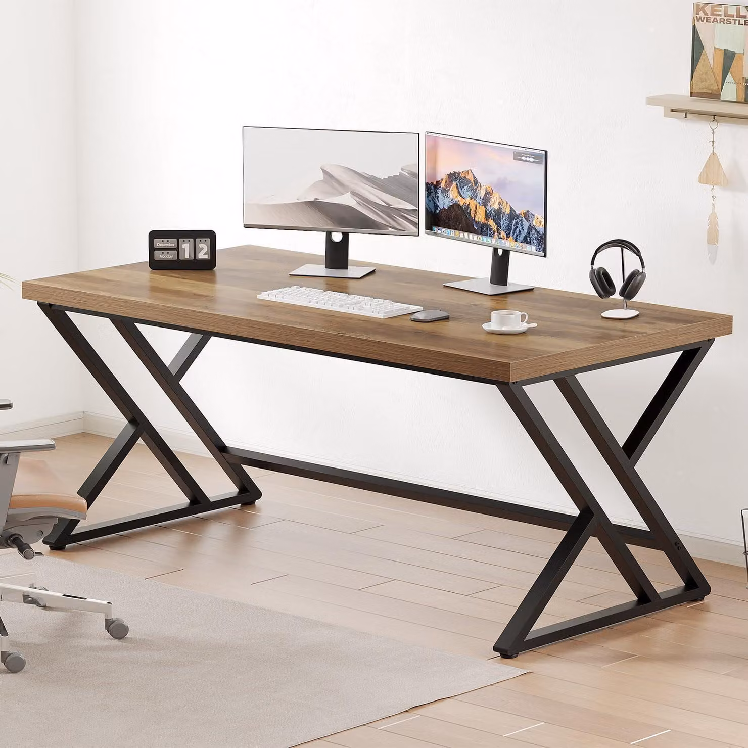 Scrivania in metallo e legno, dimensioni 152x60x75,5 cm, stile industriale, ideale per la casa