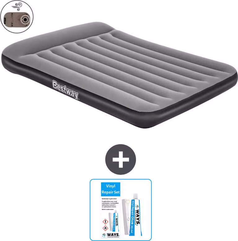 Materasso gonfiabile Bestway - Letto alla francese - 137 x 191 x 30 cm - Grigio - Accessori inclusi