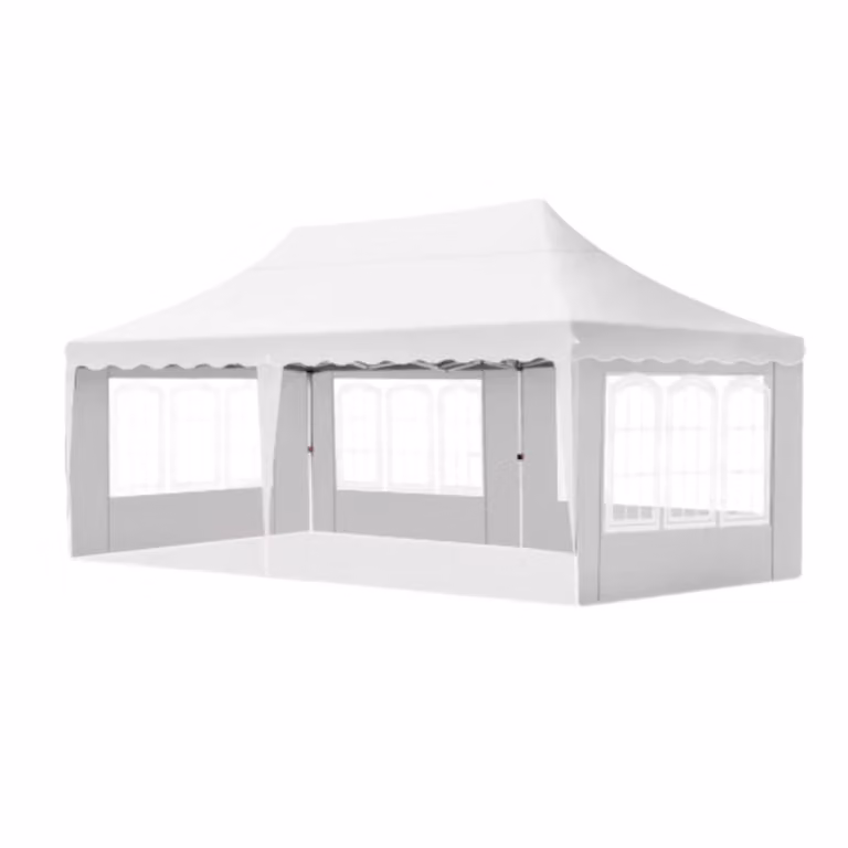 Tenda per feste - Pieghevole - Con pareti laterali - Bianco - 300x600cm - Facile da montare - Padiglione - Impermeabile alle intemperie - Altezza regolabile