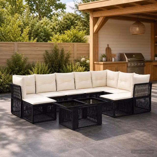 Set Divano da Giardino 10 pz Nero polyrattan 3436573