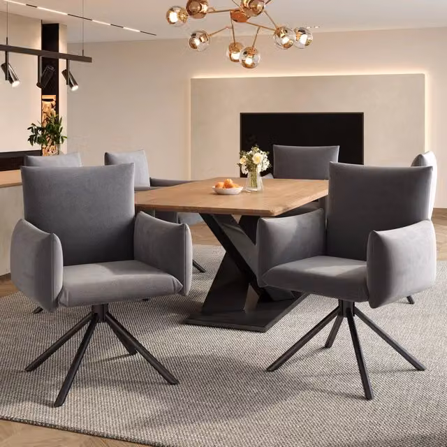 set di 4 sedie da pranzo grigie girevoli a 360° con braccioli