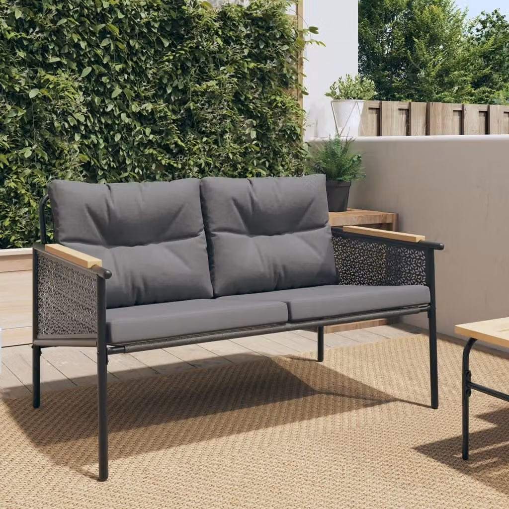 Maison Exclusive - Panchina da giardino con cuscini, 116 cm, colore nero, realizzata in acciaio