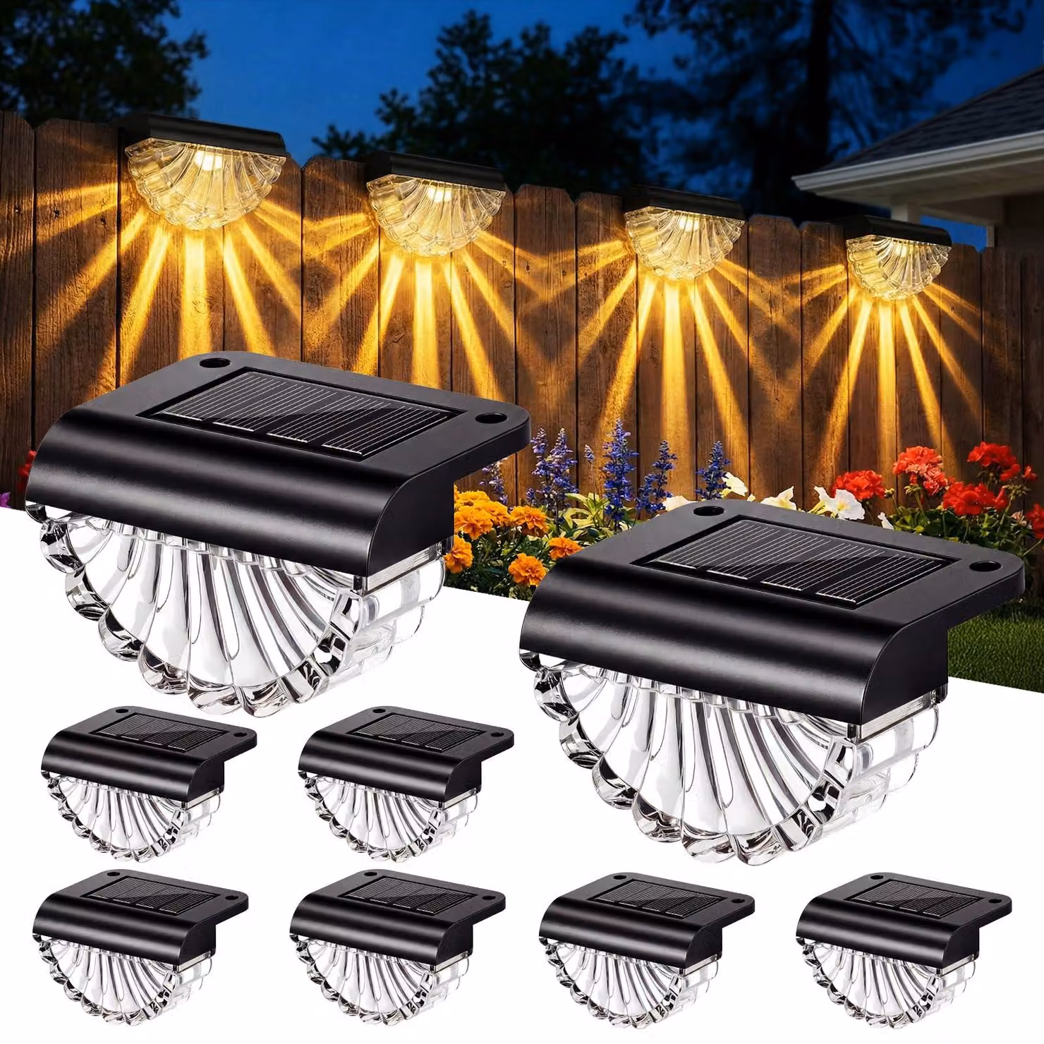 Set di 8 lampade solari, LED, grado di protezione IP65, luce bianco caldo, design a conchiglia