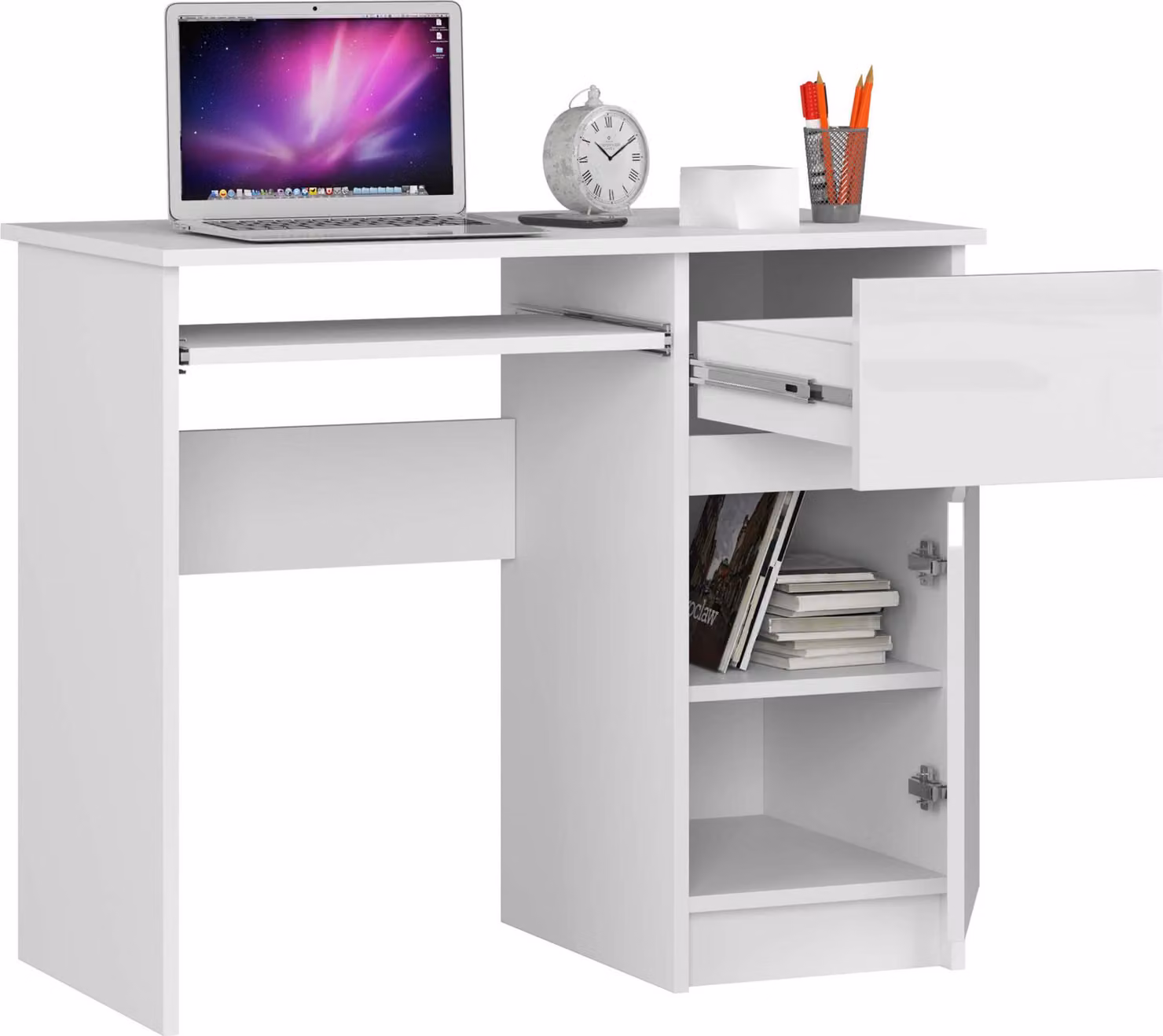 Scrivania per computer da 90 cm | Scrivania | con cassetto porta tastiera e vano portaoggetti
