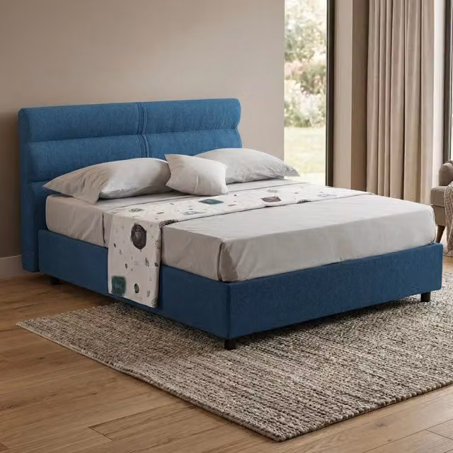 Letto Briona DMORA Piazza e Mezza con contenitore a elevazione, blu e nero, L 120 x P 200 cm – 1