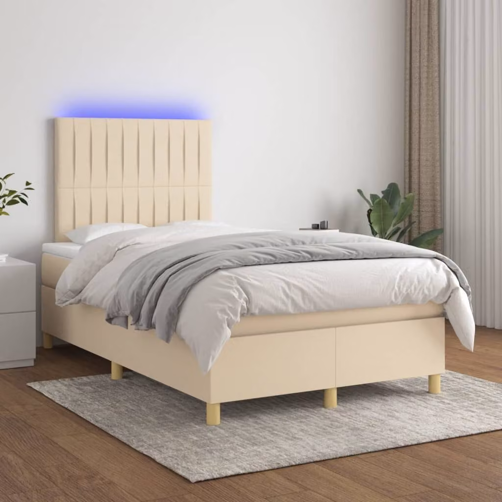 Maison Exclusive - Letto a Molle con Materasso e LED Crema 120x200cm in Tessuto