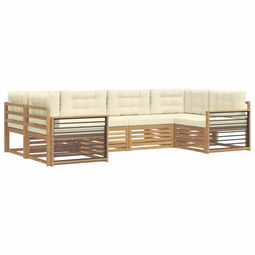 Set di divani da esterno a L vidaXL in legno di acacia con cuscini, Bianco e Beige – 2