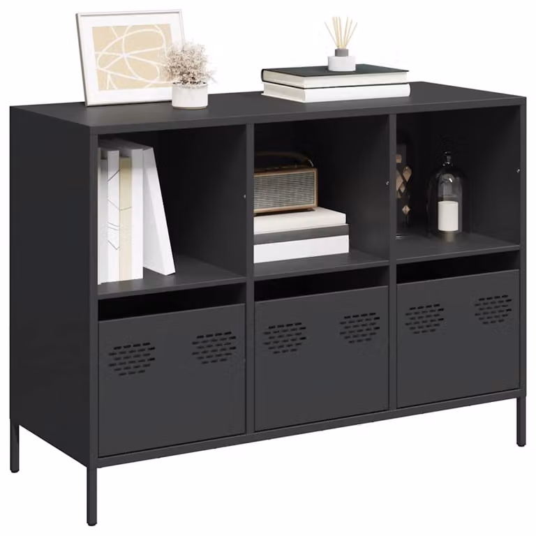 Credenza nera vidaXL in metallo con finitura opaca L/P/H: 101,5 x 39 x 73,5 cm