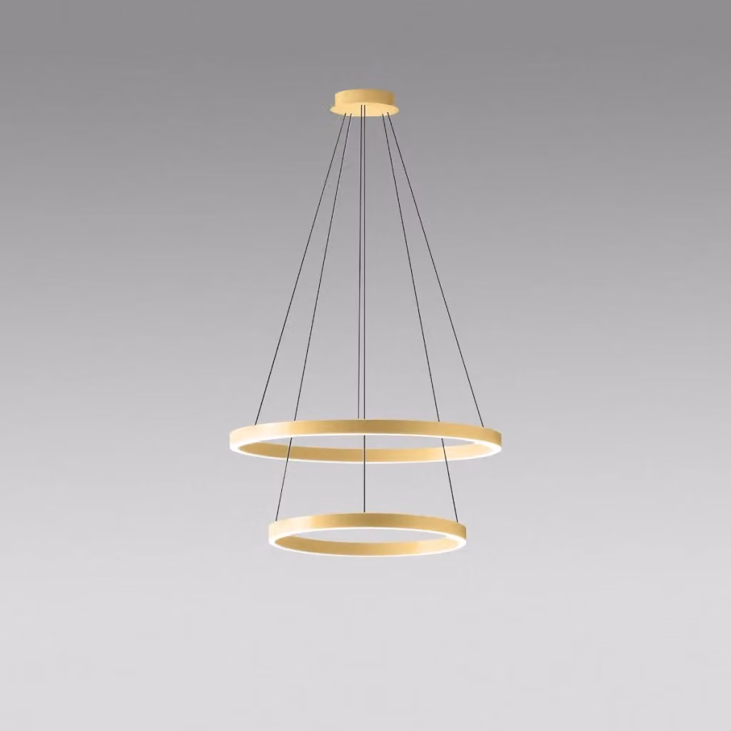 Lampada a sospensione Gealuce Criseide S/2P in alluminio e silicone, LED 60W 3000lm 3000K dimmerabile con luce biemissione up/down, colore oro spazzolato – 3