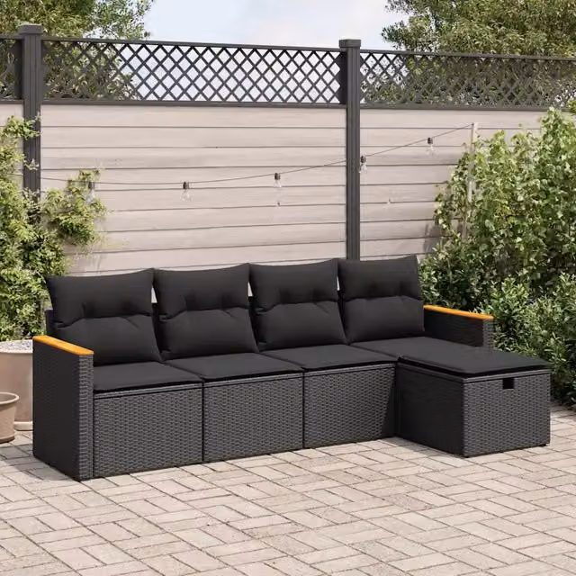 Set Divani da Giardino 5 pz con Cuscini in Polyrattan Nero 3325898