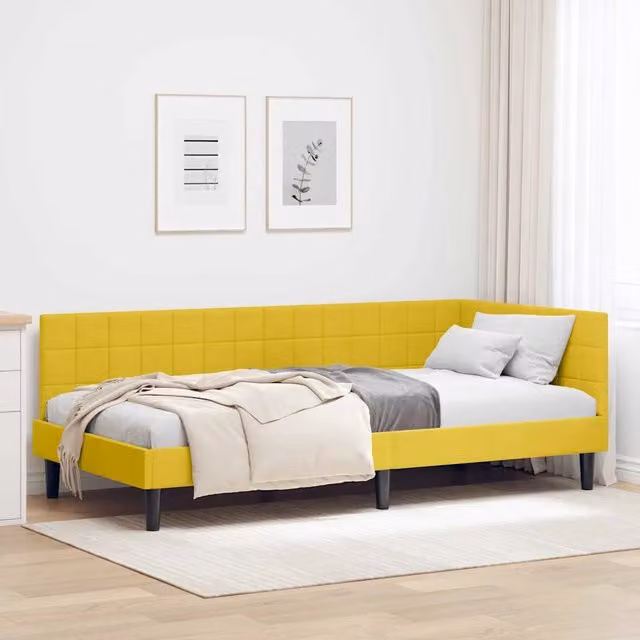 Cornice del letto ad angolo vidaXL in velluto giallo, L/P/H: 190 x 90 x 72 cm