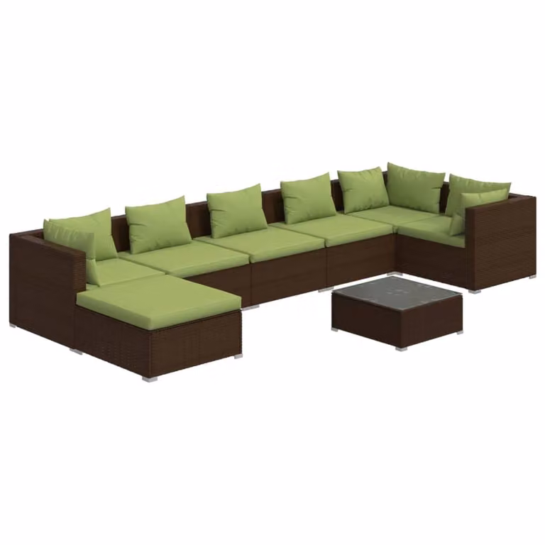 Set Divani da Giardino 8 pz con Cuscini in Polyrattan Marrone