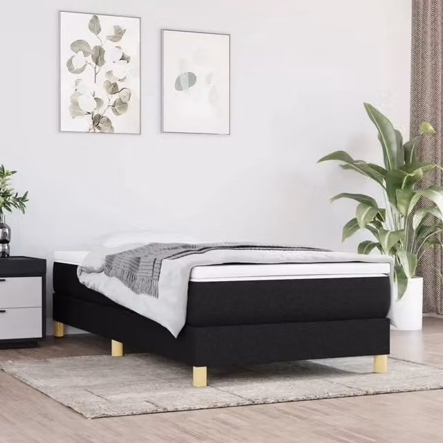 Giroletto a Molle con Materasso-Struttura Letto Nero 90x200 cm in Tessuto 847725