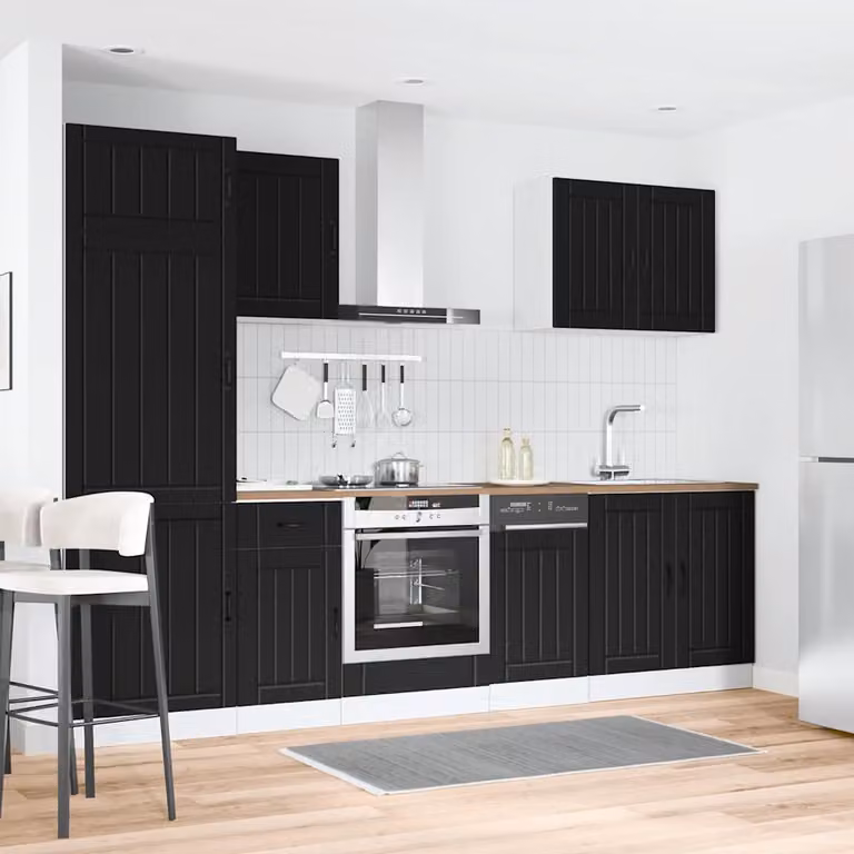 Set di mobili da cucina vidaXL Lucca composto da 7 pezzi in legno multistrato nero opaco L/P/H: 207 x 60 x 57 cm