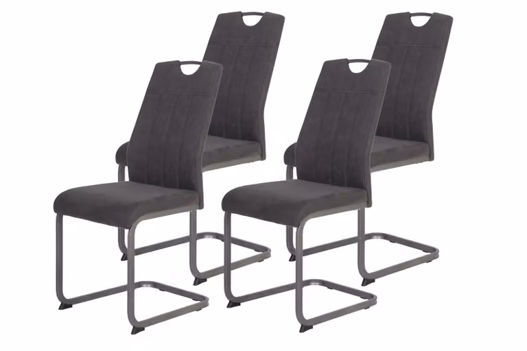 Hela Tische, set di 4 sedie da pranzo a sbalzo Christina - microfibra vintage antracite - schienale con maniglia - struttura in metallo grigio - portata 140 kg