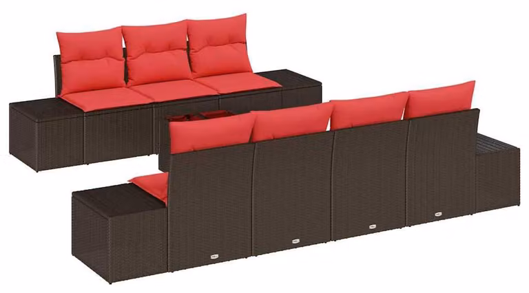 Set Divano da Giardino con cuscino 8 pcs Marrone polyrattan