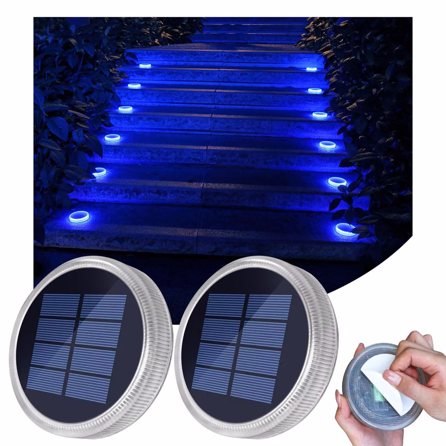 24 luci LED solari per esterni, grado di protezione IP68, 2 pezzi, colore blu, adatte per vialetti e scale