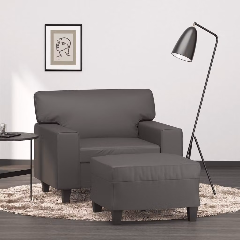 Poltrona relax con poggiapiedi vidaXL in similpelle grigia con braccioli e imbottitura in schiuma – 1