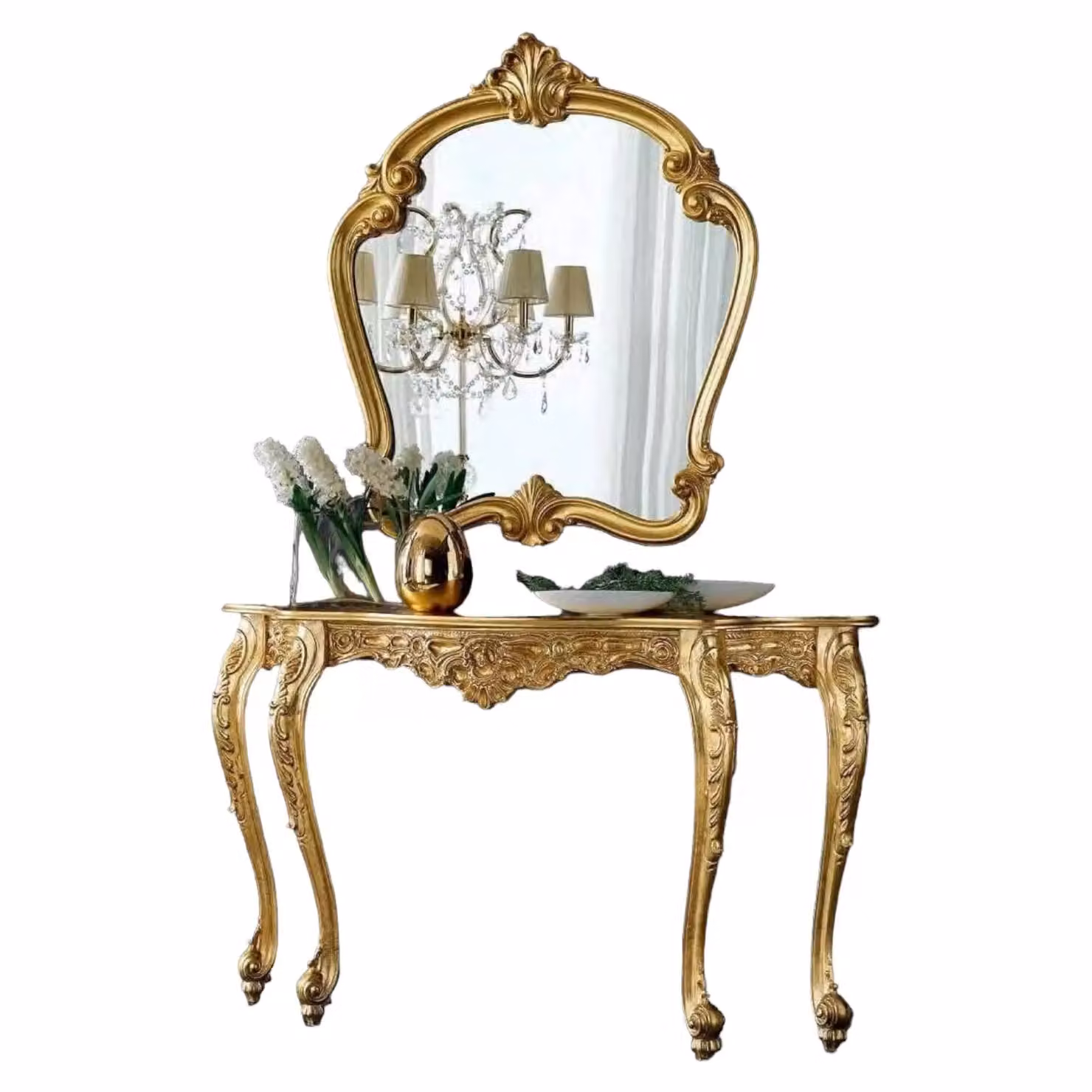 Consolle barocca con specchio in foglia oro Mobili 2G L: 145 cm, P: 39 cm, H: 86 cm – 1