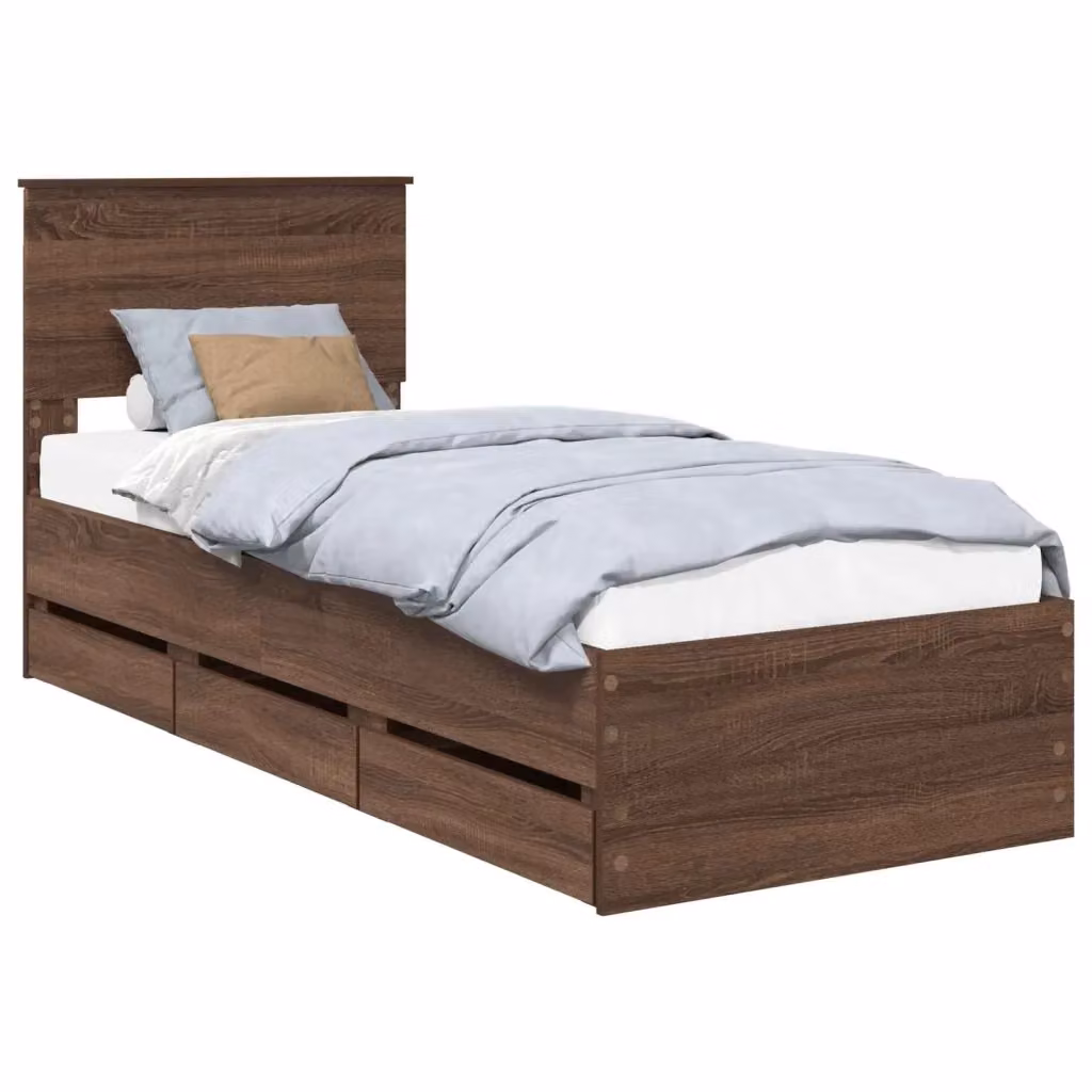 Letto moderno con contenitore e cassetto in rovere marrone L 75 cm x P 190 cm – 2