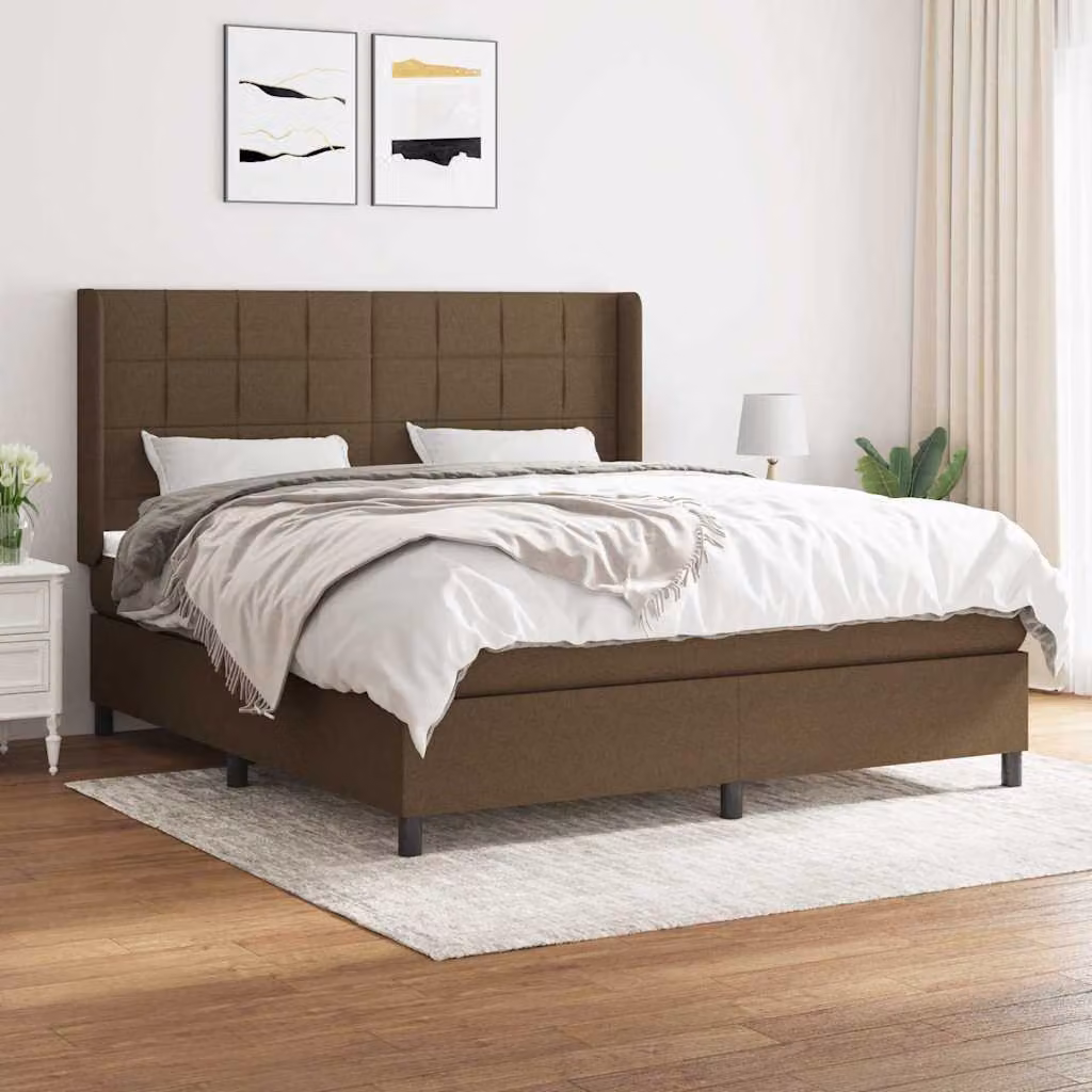 vidaXL Giroletto a Molle con Materasso Ibrido in Tessuto Marrone e Bianco L/P/H: 160 x 200 x 128 cm – 1