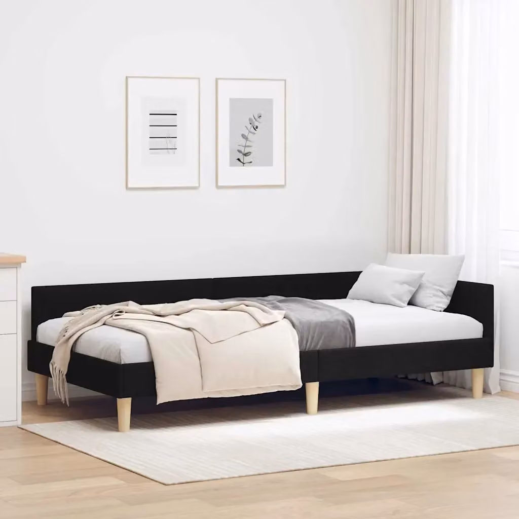 Letto singolo moderno DESIGN IN in tessuto nero con struttura in legno, L 90 x P 200 x H 57 cm – 2