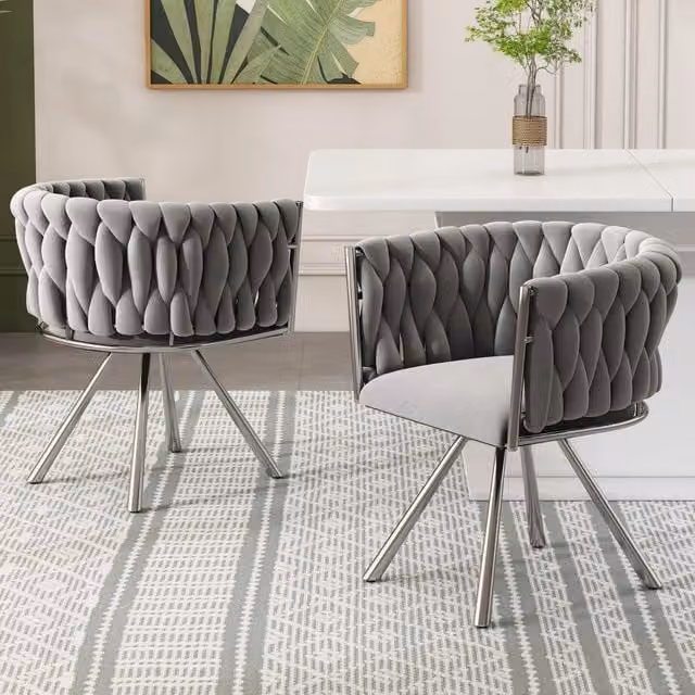 Sedia da Pranzo Girevole in Velluto, Set 2 Pezzi ¨C Xylo ¨C Grigio e Argento, Gambe in Metallo