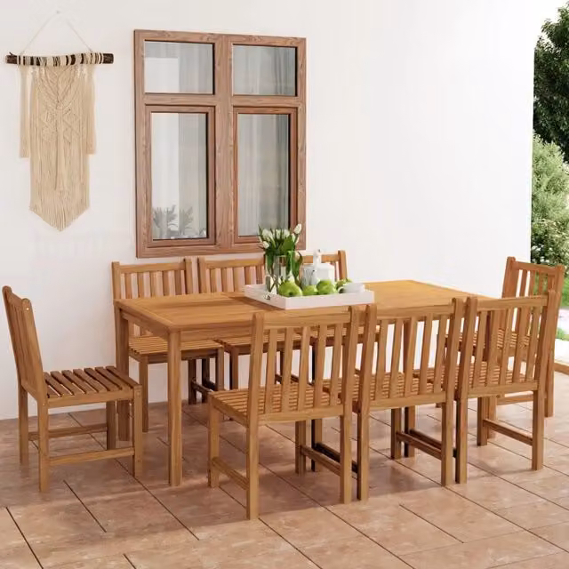 Set da pranzo da giardino vidaXL in legno di teak marrone, 9 pezzi, L: 180 cm, P: 90 cm