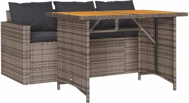 Set da Pranzo da Giardino 2 pz | Set Salotto da Giardino con Cuscini in Polyrattan Grigio