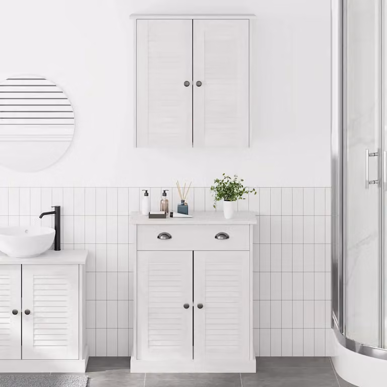 vidaXL Set di mobili per il bagno VIGO in legno di pino, 2 pezzi, Bianco e Bianco Antico, sospesi