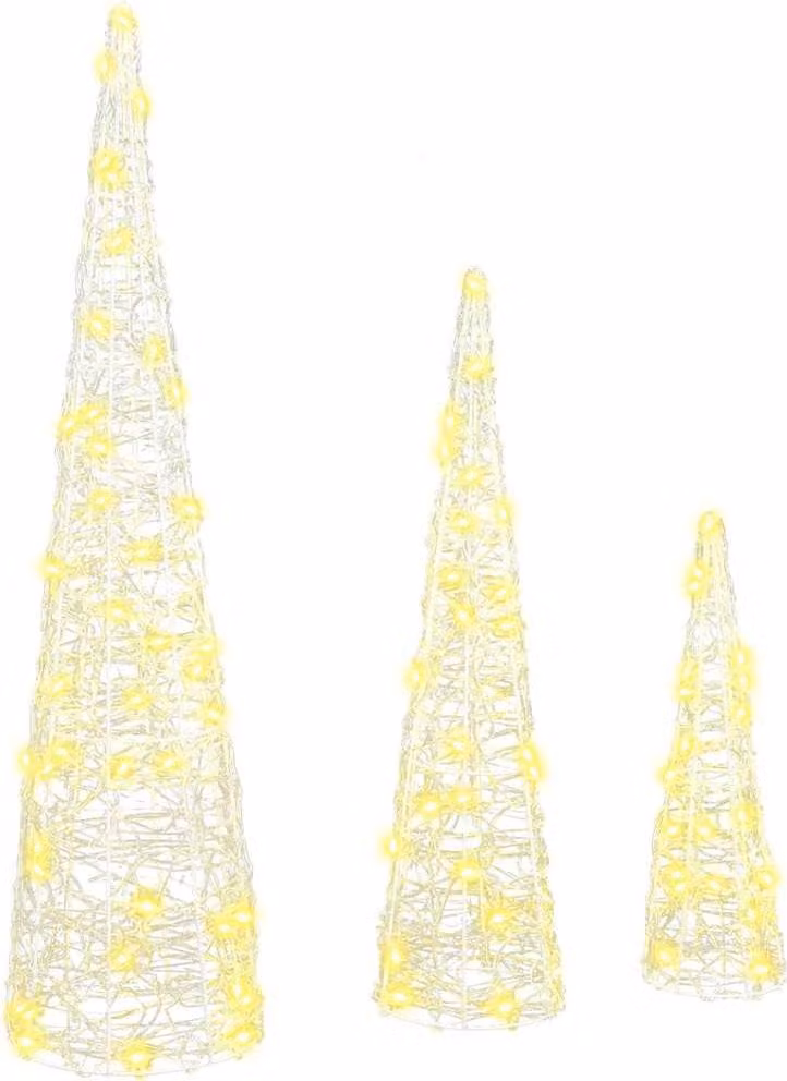 Albero di Natale 3 pcs Bianco caldo 20 x 20 x 80 cm Acrilico