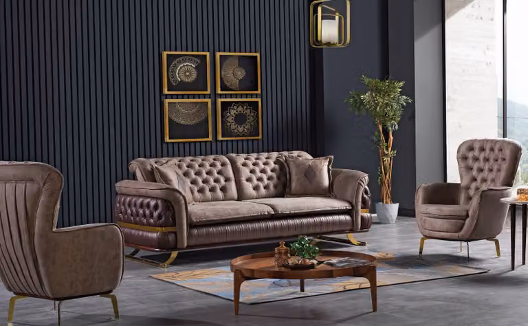Designer Sofagarnitur 3+3+1 Sitzer Couch Polster Sitzgarnitur Set Chesterfield