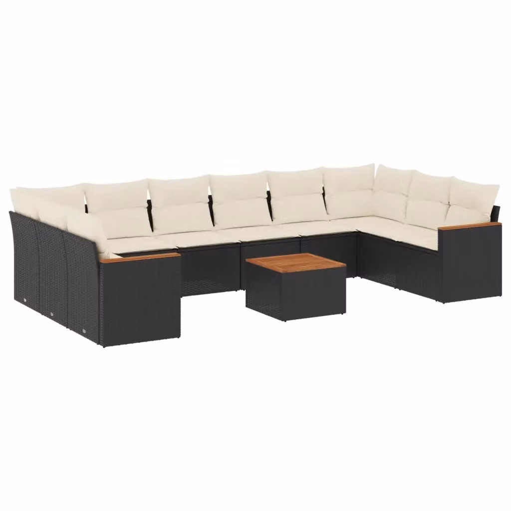 vidaXL Set Divani da Giardino 11 pz in Polyrattan Nero con Cuscini e Tavolino da Esterno – 2