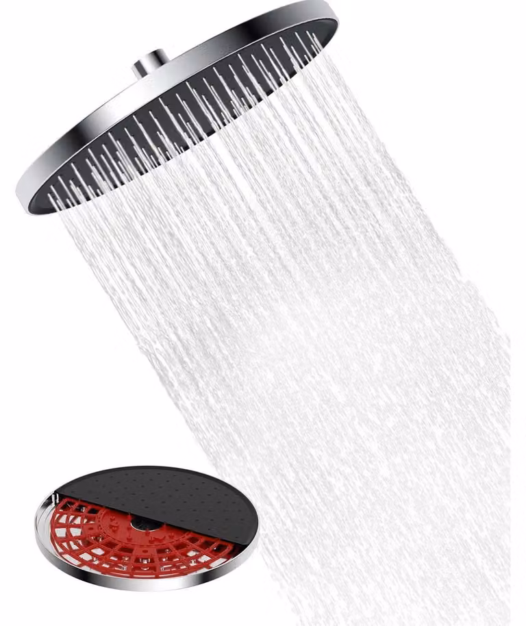Doccia a soffitto Regendusche, diametro 10 pollici, rotonda, autopulente, regolabile a 360°, finitura cromata/nera