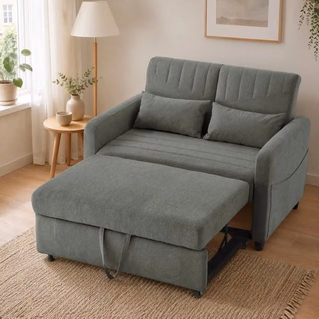 Divano letto 2 posti 166x95 cm verde militare in schiuma, schienale 3 posizioni